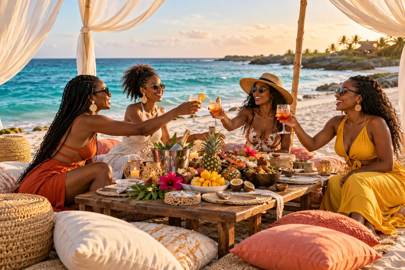 A styled picnic set beside the beach